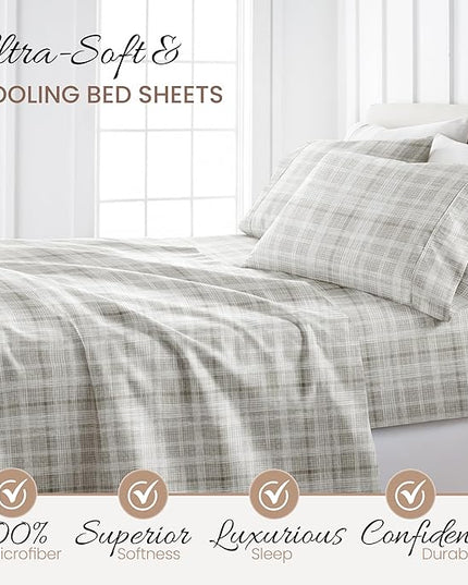 Linen Market 4 Piece King Bedding Sheet Set (Gray Thatch) - Sleep Better Than Ever with These Ultra-Soft & Cooling Bed Sheets for Your King Size Bed - Deep Pocket Fits 16" Mattress - LeafyLoom