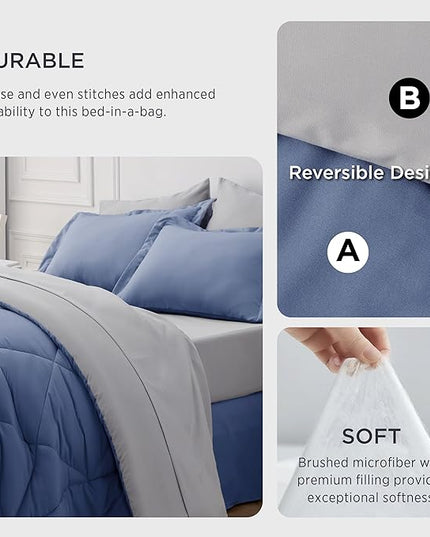 Bedsure Infinity Blue Full Size Comforter Set - 7 Pieces Reversible Full Bed in a Bag, Full Bed Set Infinity Blue and Grey with Comforters, Sheets, Pillowcases & Shams - LeafyLoom