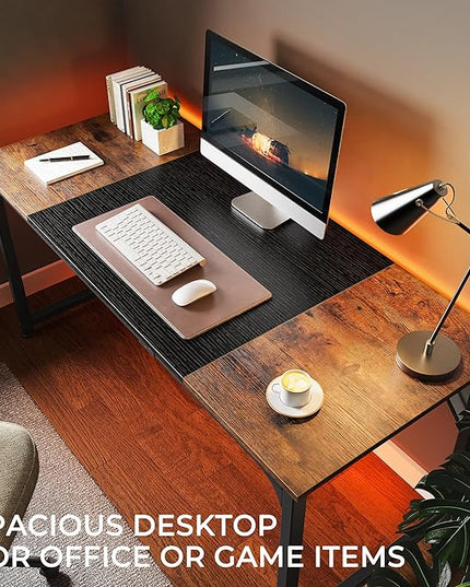 Computer Desk, 63 Inch Office Desk, Gaming Desk with Storage, Writing Desk Work Desk for Home Office, Study, Modern Simple Desk, Large Legroom, Metal Frame, Rustic Brown and Black - LeafyLoom