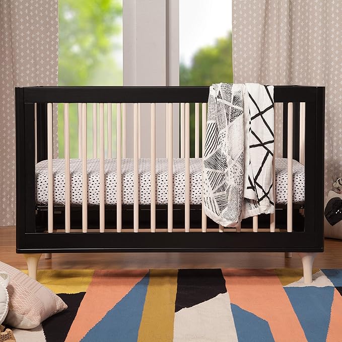 Babyletto Lolly 3-in-1 Convertible Crib with Toddler Bed Conversion Kit in Black and Washed Natural, Greenguard Gold Certified - LeafyLoom