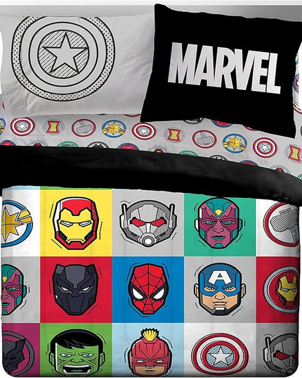 Jay Franco Marvel Avengers Pop 7 Piece Queen Size Bed Set - includes Comforter & Sheet Set - Super Soft Fade Resistant Microfiber (Official Marvel Product) - LeafyLoom