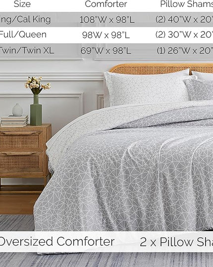 Southshore Fine Living, Inc. King/California King Size Comforter Set with 2 Pillow Shams, Reversible Geometric Print is 2 Colors in 1 - Alternative Down Comforter for King Beds, Grey & White - LeafyLoom