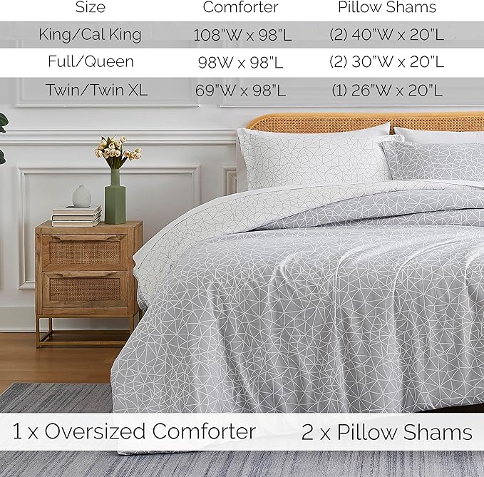 Southshore Fine Living, Inc. King/California King Size Comforter Set with 2 Pillow Shams, Reversible Geometric Print is 2 Colors in 1 - Alternative Down Comforter for King Beds, Grey & White - LeafyLoom