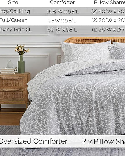Southshore Fine Living, Inc. Twin Size Comforter Set with Pillow Sham, Reversible Geometric Print is 2 Colors in 1, Alternative Down Comforter Twin/Twin XL, Soft Microfiber, Grey & White - LeafyLoom