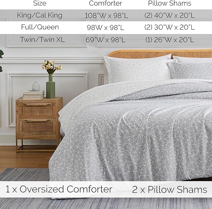 Southshore Fine Living, Inc. Twin Size Comforter Set with Pillow Sham, Reversible Geometric Print is 2 Colors in 1, Alternative Down Comforter Twin/Twin XL, Soft Microfiber, Grey & White - LeafyLoom