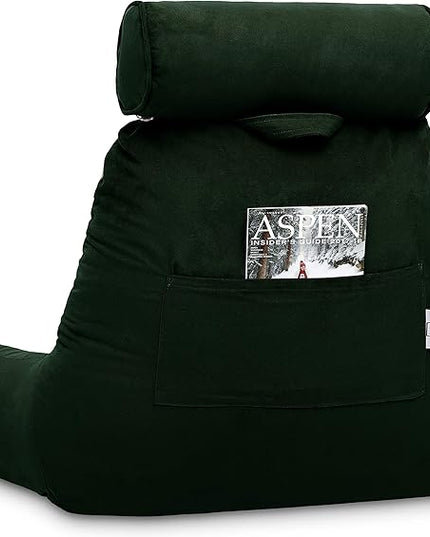 Husband Pillow XXL Cover Aspen Edition Ramona Green, Reversible Microfiber to Microsuede, Side & Back Pockets - Handle for Easy Transport - Super Cozy Bed Rest Pillow Cover with Arms - Easy Care - LeafyLoom
