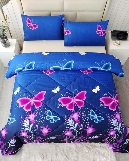 SDY 3PCS Butterfly Comforter Set Twin, Bed in a Bag Set Twin Quilt Set, Kawaii Comforter Purple Floral Bedding, Bedroom Decor Aesthetic for Girls, Kids, Toddler, Children, Teenage, Baby… - LeafyLoom