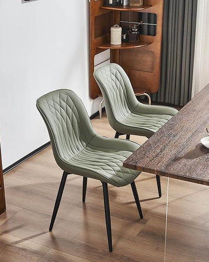 YOUNIKE Olive Green Dining Chairs set of 2 with High Backs Mid Century Modern Kitchen & Dining Room Chairs PU Faux Leather Upholstered sillas de comedor Comfortable Padded Accent Chairs with Metal Leg - LeafyLoom