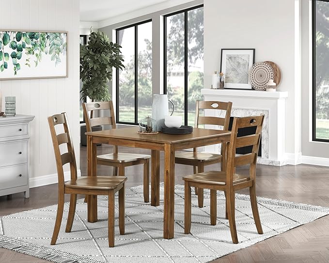 NicBex Dining Table Set for 4 Kitchen Table Set 5Pc Dining Set Table and 4 Side Chairs Set for Breakfast Nook and Small Space, Wooden Kitchen Dining Furniture, Transitional Style, Walnut - LeafyLoom