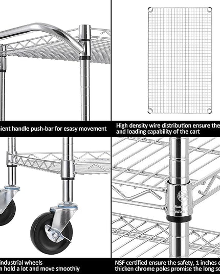 Finnhomy 3 Tier Heavy Duty Commercial Grade Utility Cart, Wire Rolling Cart with Handle Bar, Steel Service Cart with Wheels, Utility Shelf Plant Display Shelf Food Storage Trolley, NSF Listed - LeafyLoom