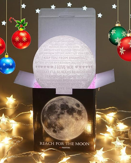 Personalized Gifts 3D Moon Lamp Father to Best Daughter in Law Gifts with Wood Stand,Engraved Smart Lamps Night Light for Teenage Girls Kids from Dad - LeafyLoom