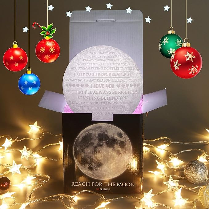 Personalized Gifts 3D Moon Lamp Father to Best Daughter in Law Gifts with Wood Stand,Engraved Smart Lamps Night Light for Teenage Girls Kids from Dad - LeafyLoom
