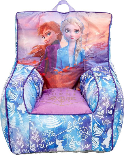 Idea Nuova Frozen 2 Kids Nylon Bean Bag Chair with Piping & Top Carry Handle with Olaf Graphics, Anna & Elsa, Purple, Large - LeafyLoom