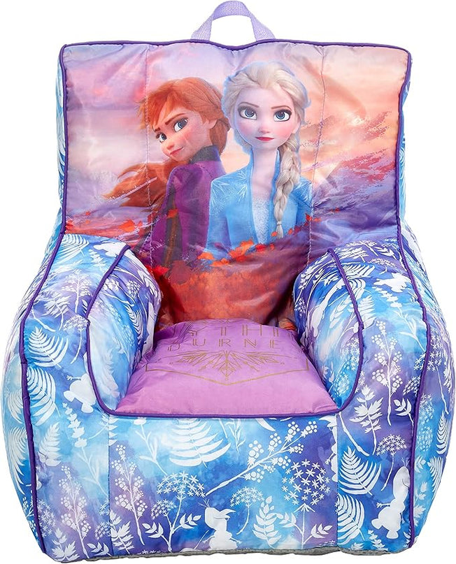 Idea Nuova Frozen 2 Kids Nylon Bean Bag Chair with Piping & Top Carry Handle with Olaf Graphics, Anna & Elsa, Purple, Large - LeafyLoom