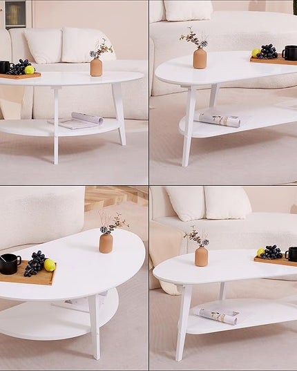 Mid Century Modern Coffee Table with Storage Shelf, Large Oval Coffee Table for Living Room 41.5" W x 22'' D x 18 H 100% Solid Wood Table for House Apt Desktop Thickness 0.8'' Super Sturdy - LeafyLoom