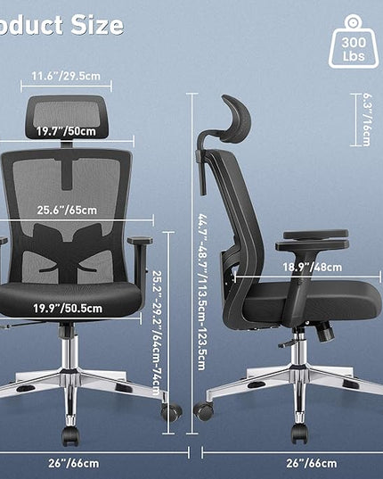 Office Chair, Ergonomic Desk Chair High Back Computer Chair Swivel Mesh Task Chair with Adjustable Lumbar Support Armrests Headrest Black - LeafyLoom