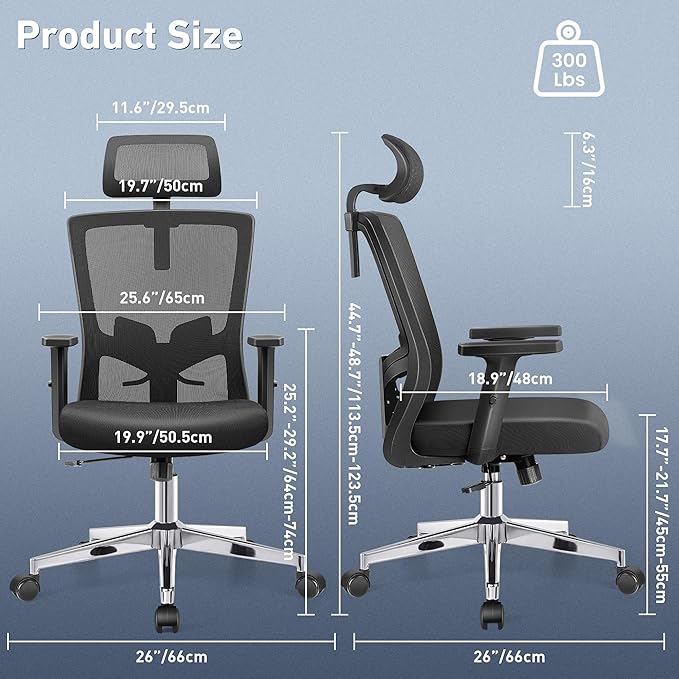 Office Chair, Ergonomic Desk Chair High Back Computer Chair Swivel Mesh Task Chair with Adjustable Lumbar Support Armrests Headrest Black - LeafyLoom
