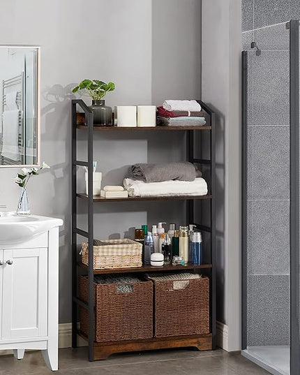 Vagusicc 4 Tier Bookshelf with 2 Storage Baskets, Tall Bookcase Shelf Storage Organizer Wood Book Shelf, Modern Shelf Rack Shelves with Steel Frame, Multipurpose Bookshelf for Bedroom Living Room - LeafyLoom