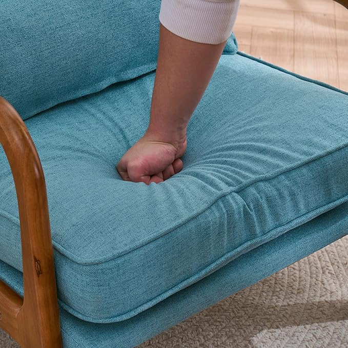 Bonnlo Teal Accent Chairs Set of 2, Upholstered Mid Century Modern Lounge Chairs Reading Chairs Side Sitting Chair Solid Wood Farmhouse Armchairs for Living Room, Bedroom, Guest Room - LeafyLoom