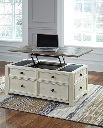 Signature Design by Ashley Bolanburg Farmhouse Lift Top Coffee Table with Drawers, Antique Cream & Brown - LeafyLoom