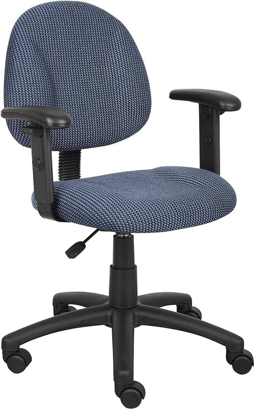 Boss Office Products Perfect Posture Delux Fabric Task Chair with Adjustable Arms in Blue - LeafyLoom