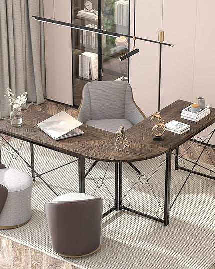 VECELO 59"x59" L Shaped Desk for Computer Gaming Multi-Usage Long 2 Person Table for Home Office Sturdy Writing Workstation, Easy Assembly/Saving Space, Oak Gray - LeafyLoom