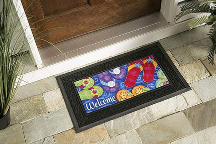 Evergreen Sassafras Bundle - Set of 5 Seasonal Interchangeable Entrance Doormats | Indoor and Outdoor |22-in x 10-in doormats and 30-in x 18-in tray | Non-slip backing | Low Profile | Home Décor - LeafyLoom