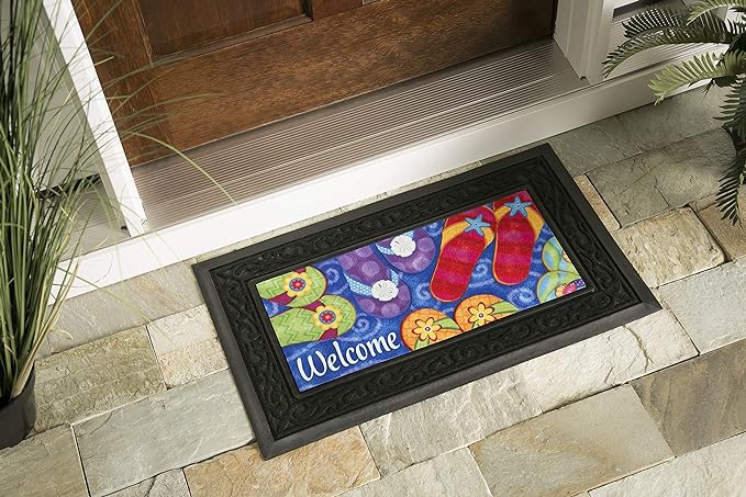 Evergreen Sassafras Bundle - Set of 5 Seasonal Interchangeable Entrance Doormats | Indoor and Outdoor |22-in x 10-in doormats and 30-in x 18-in tray | Non-slip backing | Low Profile | Home Décor - LeafyLoom