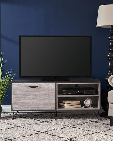 Merax Stand for TVs Up to 50 Inch, Modern Entertainment Center with Fold 2 Shelves Cable Management Media Console Table Television Cabinet for Living Room, Bedroom, 47.3" Long, Light Gray - LeafyLoom