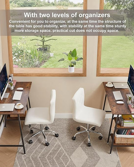 VECELO 43 Inch Computer Desk Writing Study Work Office Table Modern desk with shelves wooden desk for Home Bedroom,Walnut Desk - LeafyLoom