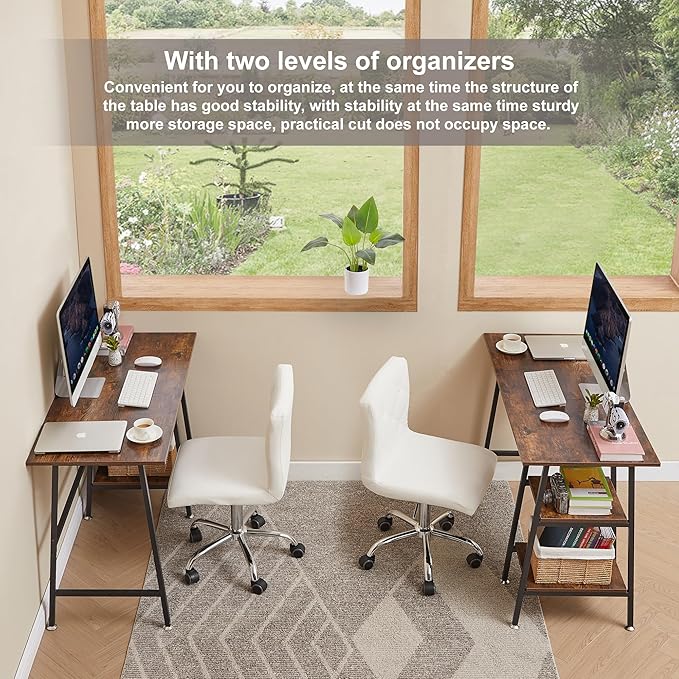 VECELO 43 Inch Computer Desk Writing Study Work Office Table Modern desk with shelves wooden desk for Home Bedroom,Walnut Desk - LeafyLoom