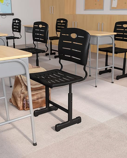 Flash Furniture Nila Set of 6 Adjustable Height Black Student Chairs with Black Pedestal Frames - LeafyLoom