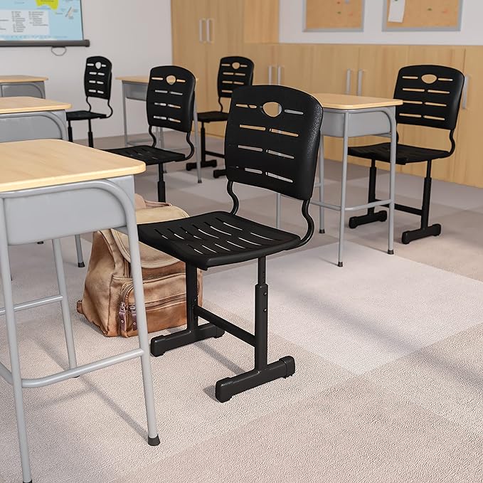 Flash Furniture Nila Set of 6 Adjustable Height Black Student Chairs with Black Pedestal Frames - LeafyLoom