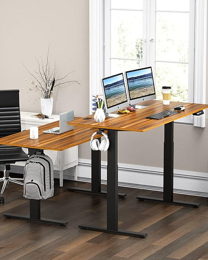SHW 55-Inch Large Electric Height Adjustable Standing Desk, 55 x 28 Inches, Walnut - LeafyLoom