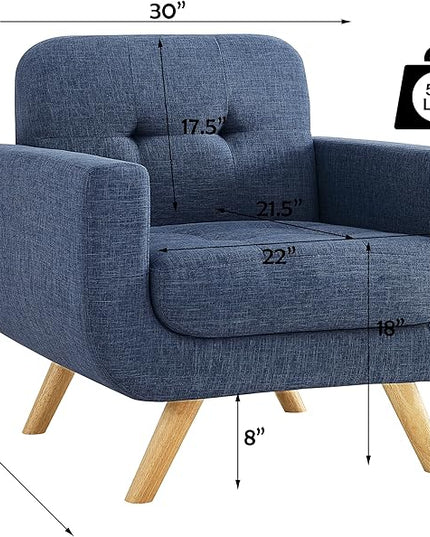 ROSEVERA Elena Contemporary Accent Armchair with Linen Upholstery Living Room Furniture, Navy - LeafyLoom