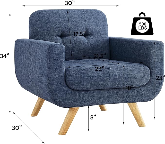 ROSEVERA Elena Contemporary Accent Armchair with Linen Upholstery Living Room Furniture, Navy - LeafyLoom