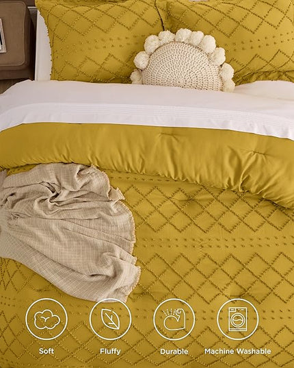 Bedsure Twin/Twin XL Comforter Set - Mustard Yellow Boho Twin Extra Long Comforter Set for College, Shabby Chic Dorm Bedding Set, 2 Pieces Modern Farmhouse Bed Set, includes 1 Pillow Sham - LeafyLoom