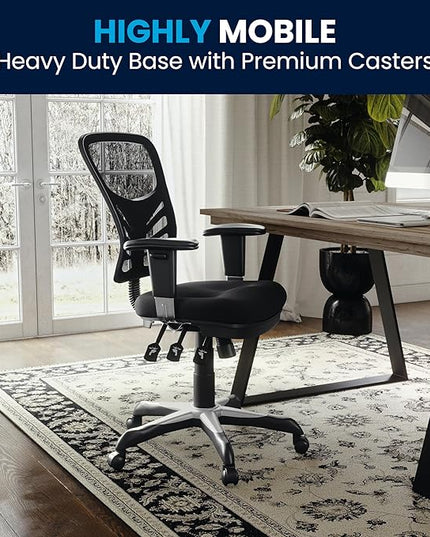 Flash Furniture Nicholas Mid-Back Black Mesh Multifunction Executive Swivel Ergonomic Office Chair with Adjustable Arms - LeafyLoom