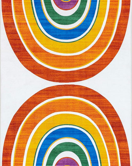 nuLOOM Classic Double Rainbow Machine Washable Kids Ultra Thin Area Rug, 3' x 5', White Multi - LeafyLoom