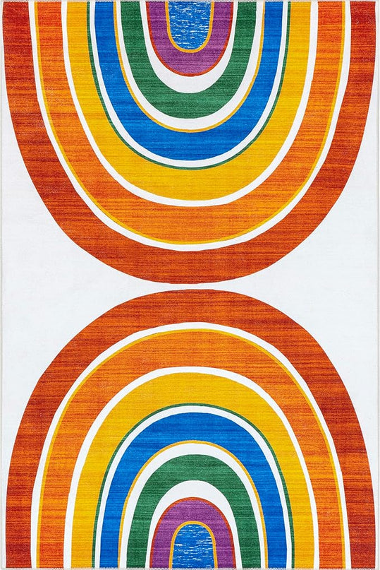 nuLOOM Classic Double Rainbow Machine Washable Kids Ultra Thin Area Rug, 3' x 5', White Multi - LeafyLoom