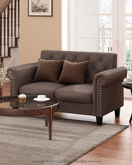 Furinno Bastia Vintage Modern Chesterfield Button Tufted Loveseat/Sofa Couch for Living Room, Brown Faux Leather - LeafyLoom