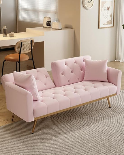 NicBex Sectional Couch Sofa with Throw Pillows Velvet Sofa Bed Cloud Couch for Living Room Furniture Sets with Metal Legs, Modular Sofa for Living Room, Bedroom, Apartment,68.3" L, Pink - LeafyLoom