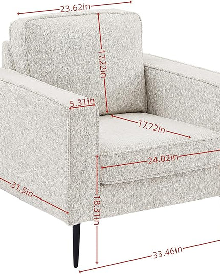 Upholstered Accent Chair, Single Seat Sofa with Metal Legs, Modern Armchairs for Living Room,Bedroom and Office,White, 1 Seater - LeafyLoom