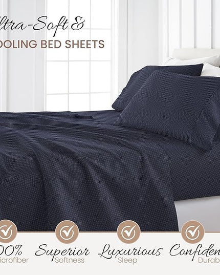 Linen Market 4 Piece California King Bedding Sheet Set (Navy Blue) - Sleep Better Than Ever with These Ultra-Soft Cooling Bed Sheets for Your California King Size Bed - Deep Pocket Fits 16" Mattress - LeafyLoom