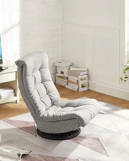 Amazon Basics Swivel Foam Lounge Chair with Headrest, Adjustable, 26.3"D x 23.5"W x 13.7"H, Grey - LeafyLoom