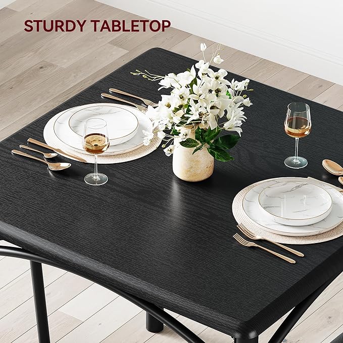 IDEALHOUSE Dining Table Set for 2, Kitchen Table and Chairs for 2, Dining Room Table Set with 2 Upholstered Chairs, 3 Piece Square Kitchen Table Set for Small Space, Apartment, Rustic Black - LeafyLoom
