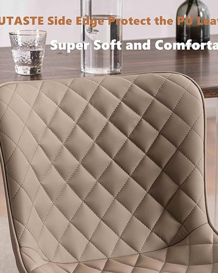 YOUTASTE Khaki Dining Chairs Set of 2 Mid Century Modern PU Leather Diamond Upholstered Accent Guest Dinner Chair with Back Metal Legs for Kitchen Living Reception Waiting Room - LeafyLoom