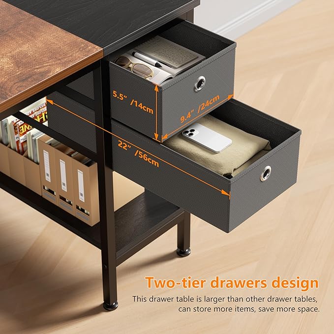 HOMIDEC Office Desk, Computer Desk with Drawers 55" Study Writing Desks for Home with Storage Shelves, Desks & Workstations for Home Office Bedroom - LeafyLoom