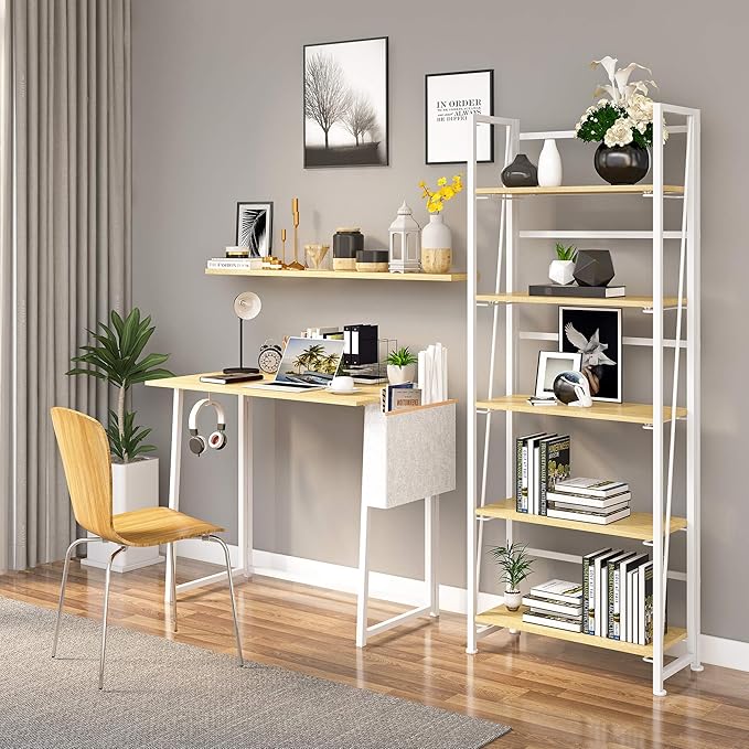 No-Assembly Folding Bookshelf Storage Shelves 5 Tiers Vintage Multifunctional Plant Flower Stand Storage Rack Shelves Bookcase for Home Office(White) - LeafyLoom