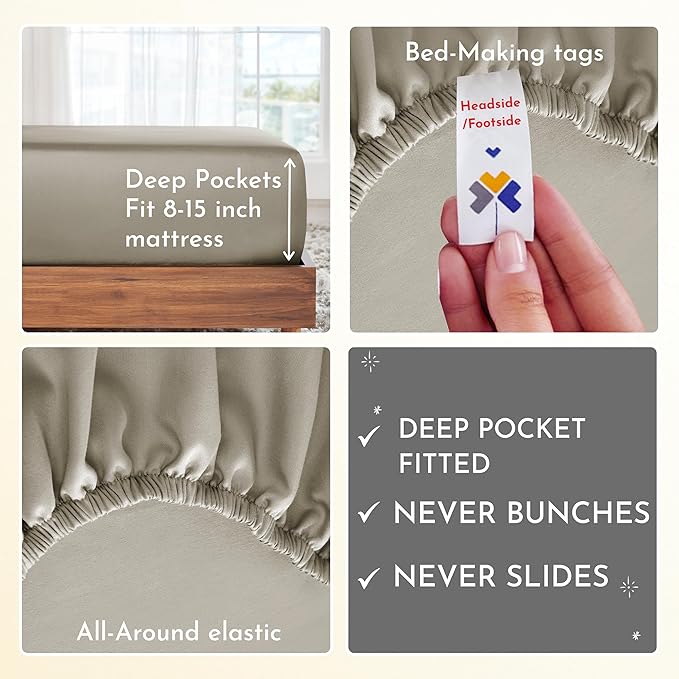 California Design Den Softest 100% Cotton Sheets, Twin Sheets Set, 3 Pc, 400 Thread Count Sateen, Bedding for Dorm Rooms & Adults, Deep Pocket Sheets, Cooling Sheets, Twin Bed Sheets (Taupe) - LeafyLoom